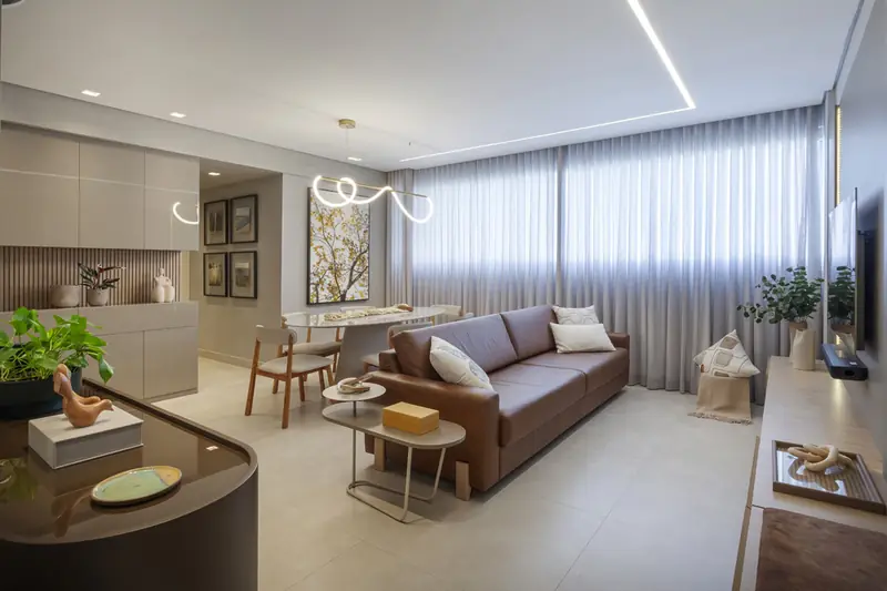 Sala de estar e jantar com iluminação embutida